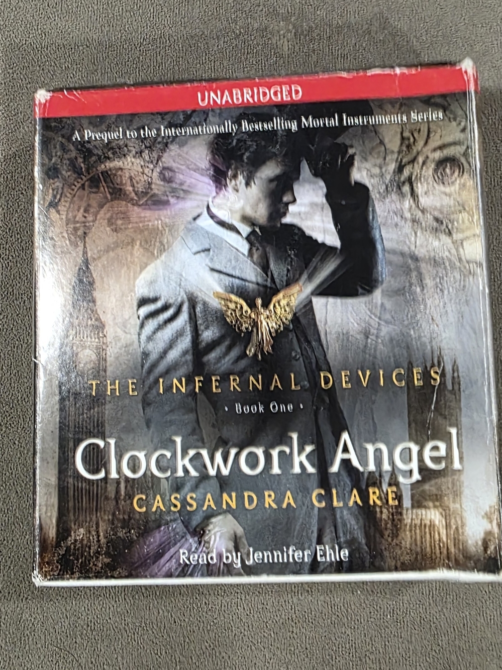 Clockwork Angel by Cassandra Clare - Audiobook Cover (Red, Black, Gold)